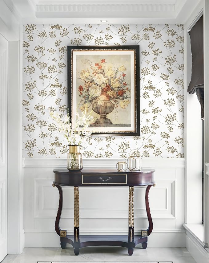 Hopepak 17.3"×197" Peel and Stick Wallpaper Floral Beige Contact Paper for Bathroom Leaf Removable Self Adhesive Wall Paper for Bedroom Modern Wallpaper for Walls Living Room Vinyl - Image 2
