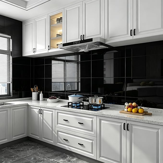 Peel and Stick Backsplash Tiles, 12 pcs 23.6” x 11.8” Black Wall Panels | PVC Wall Panels, Renter Friendly, Waterproof, Heat Resistant, Foam Tiles for Kitchen Bathroom (Not Real Tile, Not for Floor) - Image 8