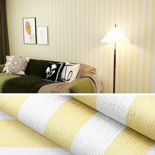 Yellow White Peel and Stick Wallpaper 15.7"x118" Modern Stripe Wallpaper | Self-adhesive Contact Paper for Cabinets Furniture Renovate Wall Covering by Biyoeepeelstickwallpaper