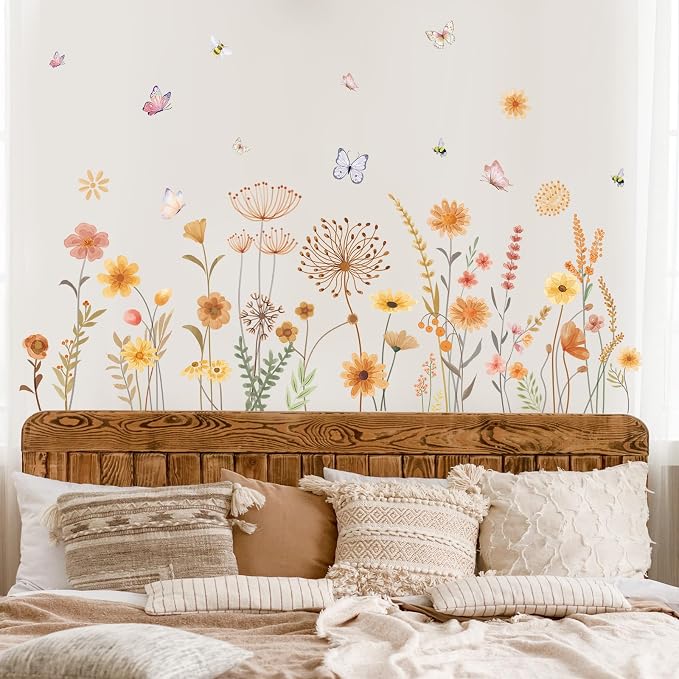 SHUCHING Boho Garden Flower Wall Decal Sticker for Bedroom | Floral Wildflower Wall Art Decor for Living Room - Image 3