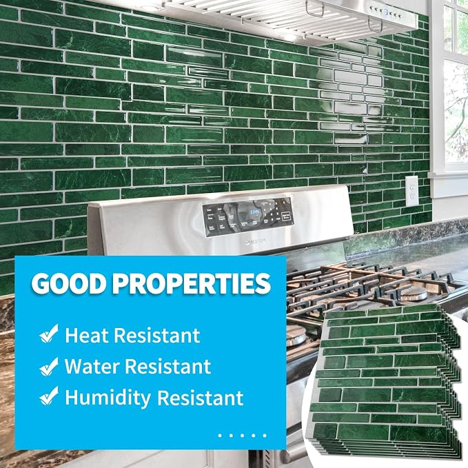 Art3d Marble Design Peel and Stick Backsplash, 10-Sheet, 12 x 12 in, Green | Lightweight, Self Adhesive, Moisture Resistant, Easy to DIY, Modern Style, for Kitchen, Bedroom, Ideal for New Home Buyers - Image 2
