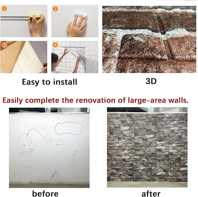20PCS 3D Wall Panels Peel and Stick Foam 3D Brick Wallpaper Peel and Stick Red Faux Stone Wall Panel Self-Adhesive Wallpaper (20PCS, Red) - Image 6