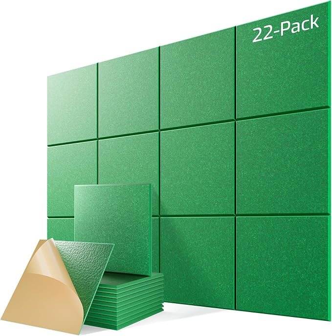 22 Pack Self-Adhesive Acoustic Panels, 12" X 12" X 0.4" High-Density Sound Proof Foam Panels for Walls, Soundproof Wall Panels for Home & Office (Green) by Lebenforce