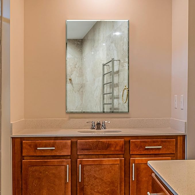 Bathroom Mirror for Over Sink 36x24 Inch Frameless Wall Mirror Beveled Edge by Ruomeng