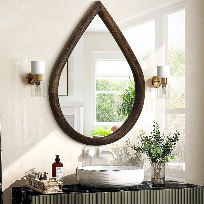 Teardrop Mirror Wall Decor Large Wall Mounted Mirrors with Wood Frame Vintage Wall Art Mirror Rustic Farmhouse Decorative Mirrors for Bathroom Entryway Living Room - Image 2