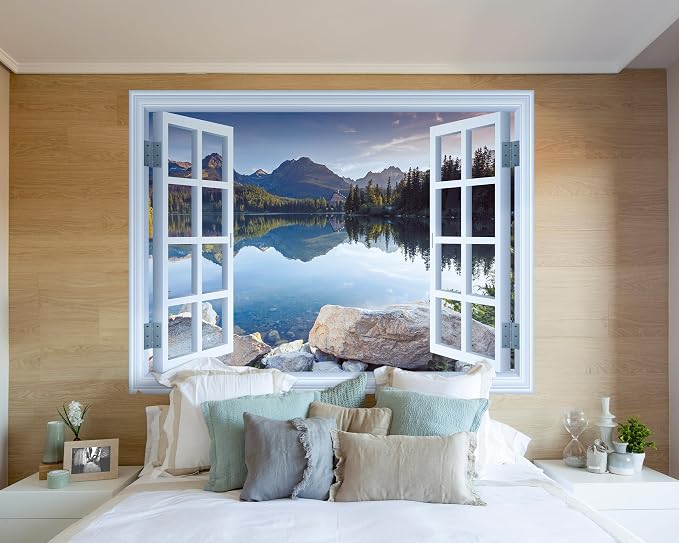 FLFK Fake Window Wall Mural - Landscapes Faux Window Wall Sticker for Wall Decor, Stick and Peel Wall Decals,80"x60",Set of 5 Sheets - Image 3