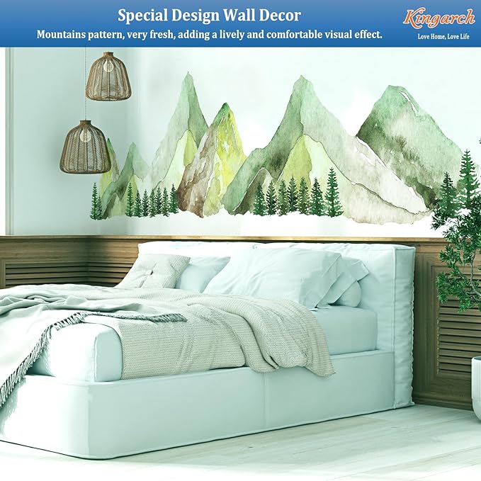 Large Mountain Wall Decals, Green Pine Tree Peel and Stick Vinyl Wall Stickers & Murals, Removable Home Room Wall Decor for Bedroom Living Room Bedroom Classroom Office Nursery - Image 2