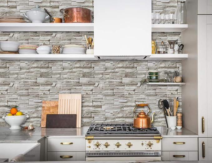 Timeet Stone Peel and Stick Wallpaper 17.3 x 197in Brick Wallpaper Self-Adhesive Stone Contact Paper Removable Décor Wallpaper Stacked Wall Paper Roll - Image 4