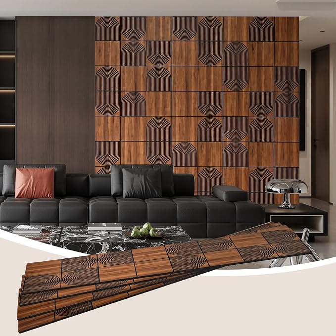 3D Wall Panels, 4-Pack 62 Sq Ft, Teak Wood Grain Peel and Stick Wall Panels, Self-Adhesive PVC Wall Paneling for Living Room, Bedroom & Accent Wall by Unknown
