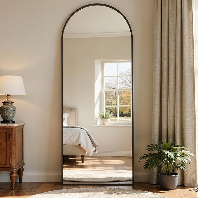 58"x18" Arched Full Length Mirror, Full Body Floor Mirror, Black - Image 9