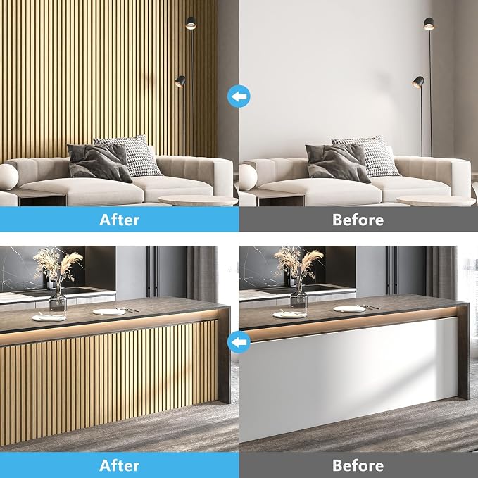Art3d Wood Slat Wall Panels, Fluted MDF, 6-Pack, 94.6 x 7.4 in,Oak | 3D Textured Panels for Accent Walls, Ideal for Living rooms, Bedrooms, Offices, Entryways and Studios - Image 3