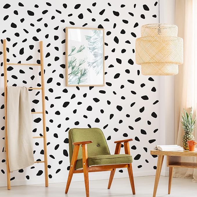 Black Polka Dot Wall Decals, Modern Dalmatian Spots Wall Décor | Matte vinyl spot stickers for a playful accent wall in minutes. Peel and stick for nursery, bedroom, bathroom, living room. by SHYJSHYJINSPIRED-PEELSTICK
