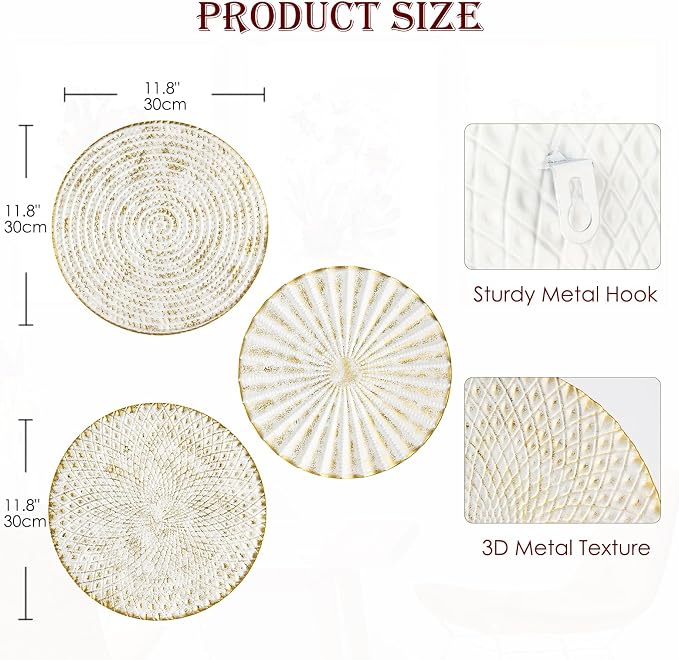 Briful 12" Wall Décor Pack of 3 Metal White Washed Starbursts Radial Plate Wall Art Modern Accent Hanging Wall Decorations For Home Office Bedroom Or Living Room Wall Sculptures - Image 2