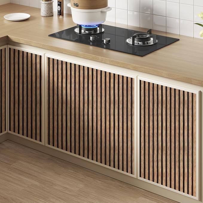 Yun-aeon Natural Wood Peel and Stick Wallpaper Wood Slats - 17.3"x 120" Tan Self-Adhesive Waterproof Vinyl Removable Wall Paper for Wall Decor Bedroom | 17.3"x 120" Self-Adhesive Waterproof Vinyl Removable Wall Paper for Wall Decor Bedroom - Image 3
