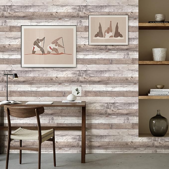 Vintage Wood Wallpaper Rustic Stick and Peel Self Adhesive Distressed Look Vinyl Shelf Home Panel Wall Paper Covering Film 17.3" × 236.2" - Image 5