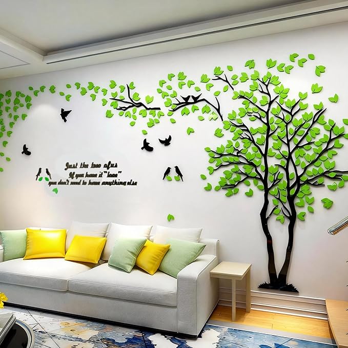 Family Tree Wall Decor Decals - DIY 3D Tree of Life Wall Art Large Decal Stickers Silver Decor Living Room Mural for Bedroom Hallway Home TV Background (Green Right,XL-158X79in) by guangmu