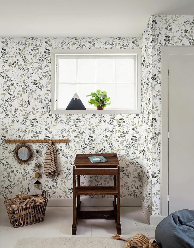 Heroad Green Leaf Wallpaper Peel and Stick Vintage Botanical Floral Contact Paper 17.3''x393'' Neutral Farmhouse Wall Paper Self Adhesive Removable Wallpaper for Bathroom Bedroom Watercolor Decor - Image 9