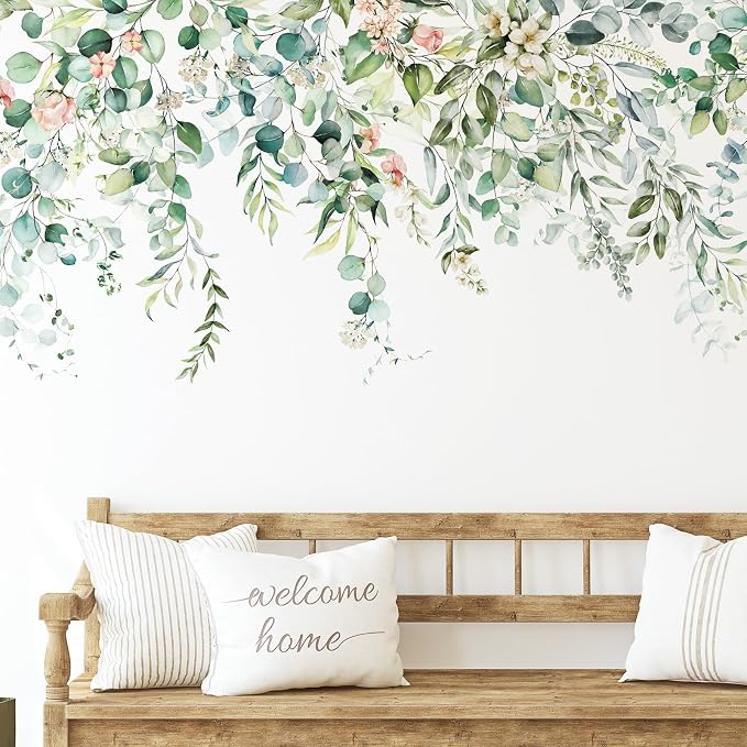 Zonon 6 Pcs Flower Wall Decals Peel and Stick Sticker, Greenery | Vinyl Removable Wall Stickers & Mural, Greenery Wall Decals, Green Leaves Decor for Bedroom, Living Room, Nursery by Zonon