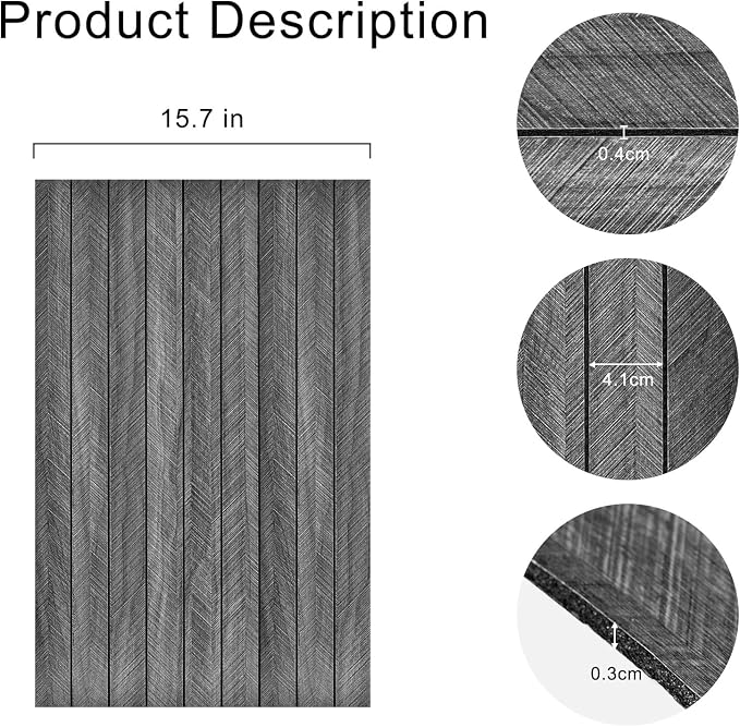 3D Faux Wood Slat Wall Panel – Peel and Stick Self Adhesive Soundproof Foam Board for Interior Wall, Ceiling, Home Theater Decor Dark Grey 15.7"x236" - Image 4