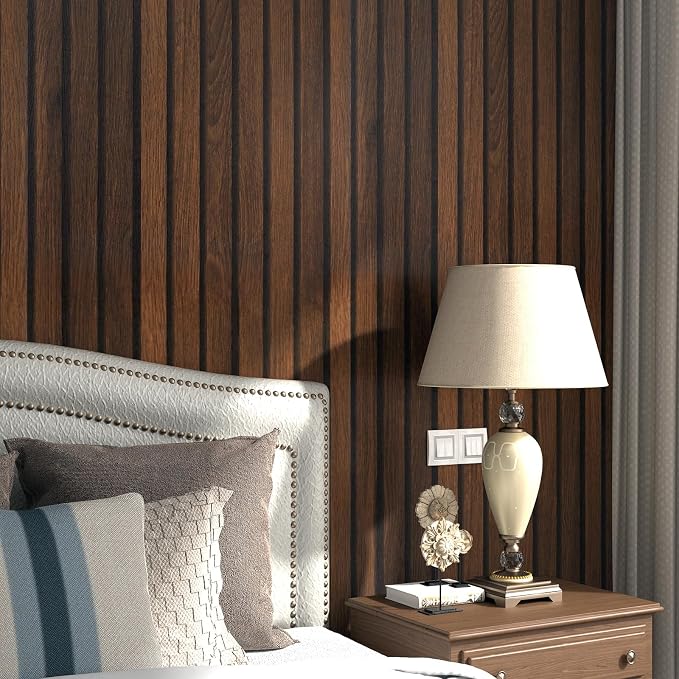 LACHEERY Dark Brown Wood Wallpaper Peel and Stick Wooden Slats for Wall Panel Wallpaper Removable Dark Wood Contact Paper for Cabinets Waterproof Vintage Vinyl Wall Paper Bedroom Bathroom 15.8"x80" - Image 4