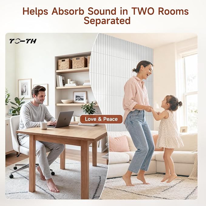 TO-TH Sound Absorbing Panels Self-Adhesive Acoustic Wall Panel 12Pack,White | Peel and Stick, Sound Deadening Panels for Acoustic Treatment, 100%Polyester Fiber, 11.8"×15.7"×0.35", for Studio,Office,Home - Image 4