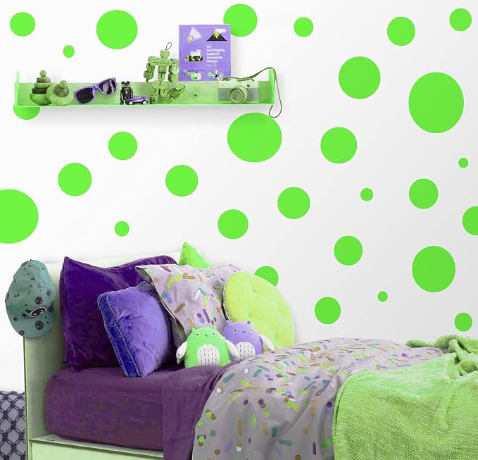 Lime Green Polka Dot Wall Stickers, Girls Room Wall Decor Decals, Wall Dots, Vinyl Circle Peel & Stick DIY Bedroom, Playroom, Kids Room, Baby Nursery Toddler to Teen Bedroom Decoration 3"-6.5" (Lime) by Create-A-Mural