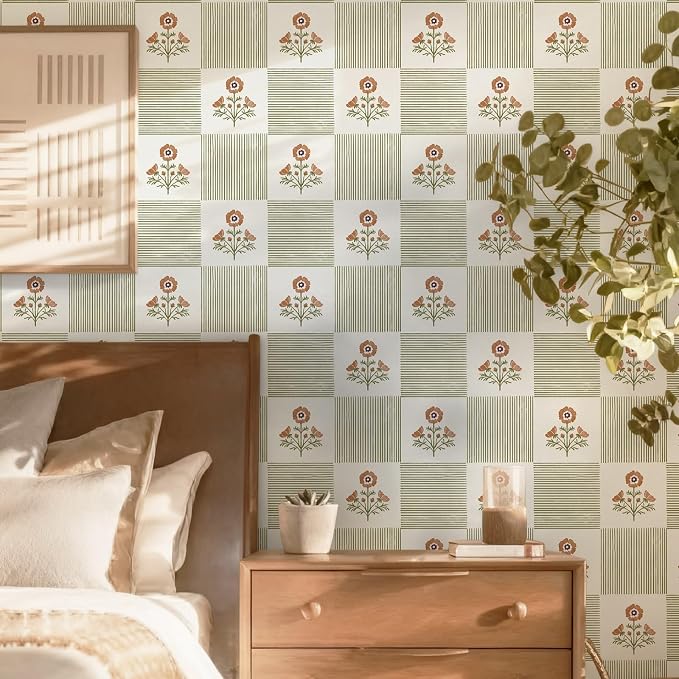 Guvana Green Floral Peel and Stick Wallpaper Boho Contact Paper Vintage Floral Self-Adhesive Removable Waterproof Wallpaper Renter Friendly 394"×17.3" for Bedroom Livingroom Hallway Cabinets Drawer - Image 2