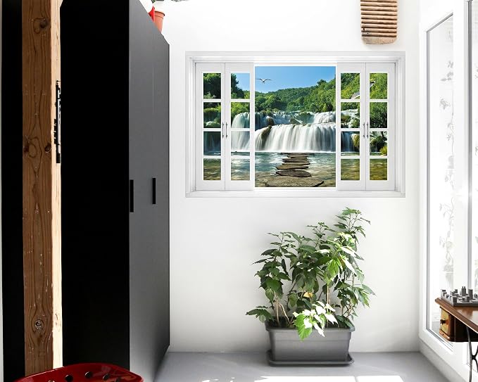 FLFK Fake Window Wall Mural - Waterfall Nature Scene Peel and Stick Decal, 48 x 32 inches, Set of 2 Sheets - Image 4