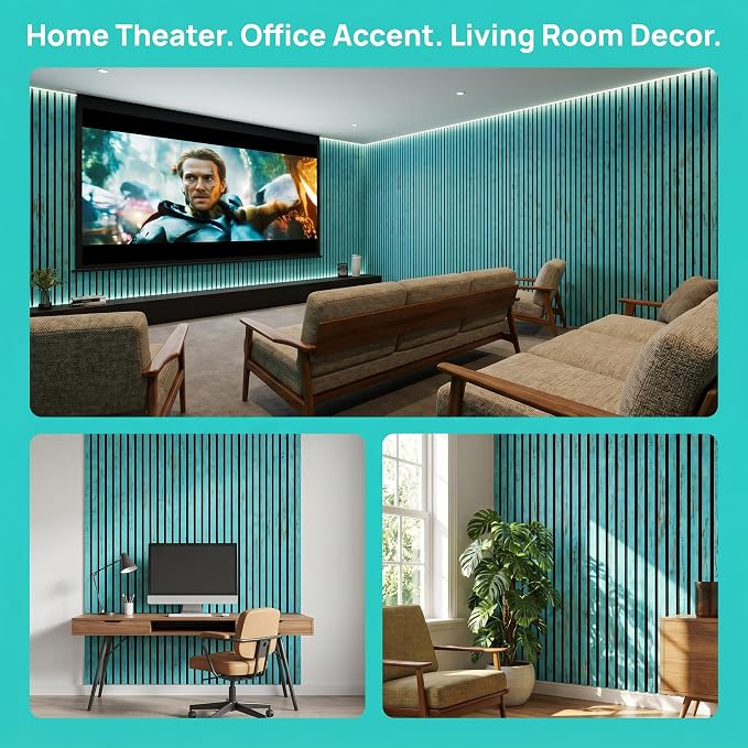 Wood Slat Acoustic Panels, 2 PCS 94.5"x12.6" (16.5ft²) 3D Wall Panels, Interior Wall Decor Noise Cancelling, 3D Fluted Sound Absorbing Panel for Office,Home,Theater,Studio (Turquoise) - Image 5