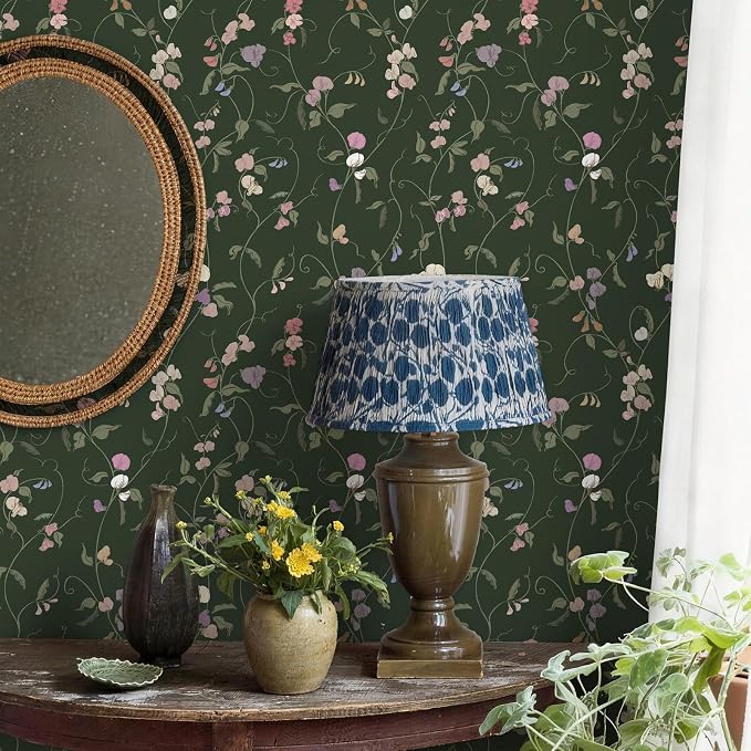 Vintage Wallpaper Peel and Stick Dark Green Floral Wallpaper Leaf Contact Paper Vinyl Waterproof Self Adhesive Boho Botanical Wall Paper for Bedroom Shlef Cabinet Decor 17.3" x 78.7" - Image 5