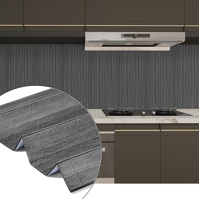 3D Faux Wood Slat Wall Panel – Peel and Stick Self Adhesive Soundproof Foam Board for Interior Wall, Ceiling, Home Theater Decor Dark Grey 15.7"x236" - Image 2