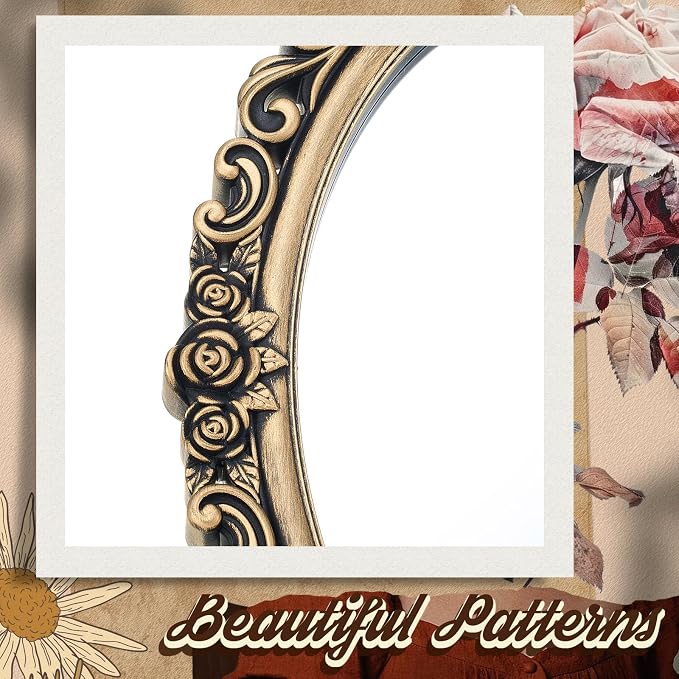 Beeveer 1 Style Vintage Mirrors Set Decorative Oval Wall Mirror Small Antique Mirrored Tray Decorative Hanging Mirror for Bathroom Bedroom Jewelry Organizer Victorian Decor (Oval,Antique Gold) - Image 3