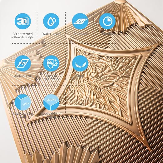 Art3d 12-Pack Waterproof 3D Drop Ceiling Tiles, 24 x 24 in, Bronze | PVC, Lightweight, No Sag and Breakage, Easy to Clean, Compatible with Grid System, Perfect for Basement, Kitchen - Image 6