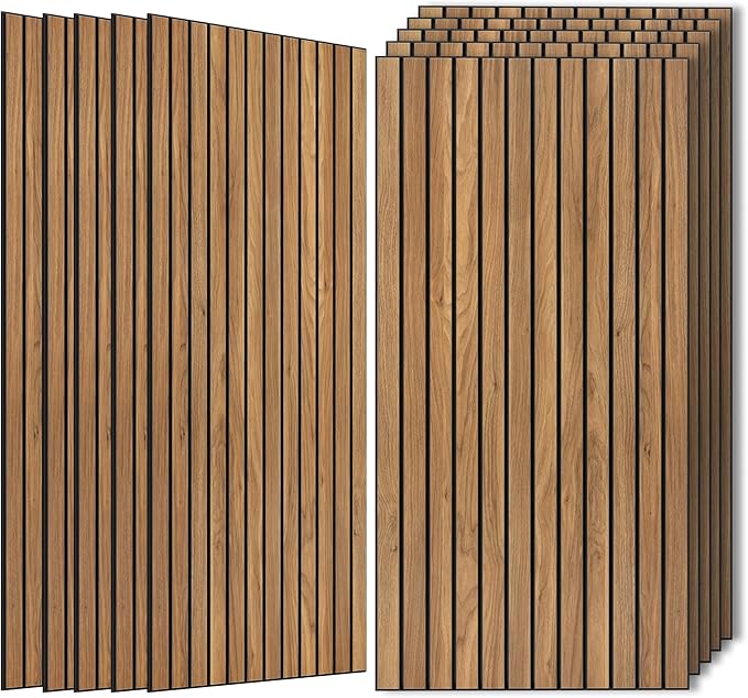 Acoustic Wall Panels,10 Pack Sound Panels,47.2”x23.6”,Rustic Teak | Simulated Wood Grain Finish,PVC Acoustic Wood Wall Panels,Decorative Large Wood Panels for Wall, High-Density Polyester Fiber by AUTORIFIC
