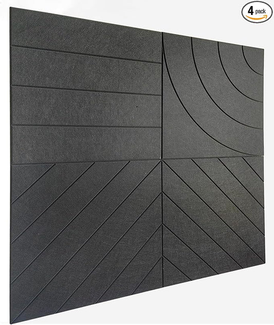 21.65" Large Square Acoustic Panels 4-Pack - Sound Absorbing Wall Panels, Noise Reducing Soundproof Decorative Felt Tiles for Home Office, Studio, Living Room - Black by DesignerManufacturerofInnovativeBulletinBoardSolutionsforHomeOffice