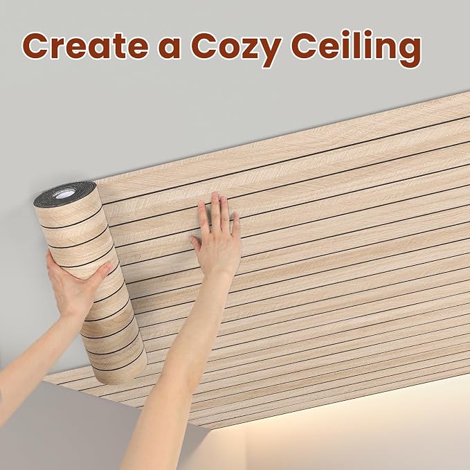 Thick Peel and Stick Slat Wall Panel Self-Adhesive 3D Wood Grain | Wallpaper Sticker Soundproof Moisture Resistant for Wall Ceiling (236.22" x 15.75") - Image 5