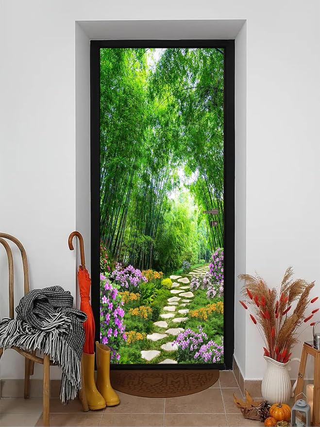 artfanke 3D Door Mural Peel and Stick 30.3"x78.7"- Self-Adhesive Door Stickers Wallpaper Poster- Beautiful Bamboo Garden Wall Decal for Bedroom Decor (2 Sheets/Set) by artfanke