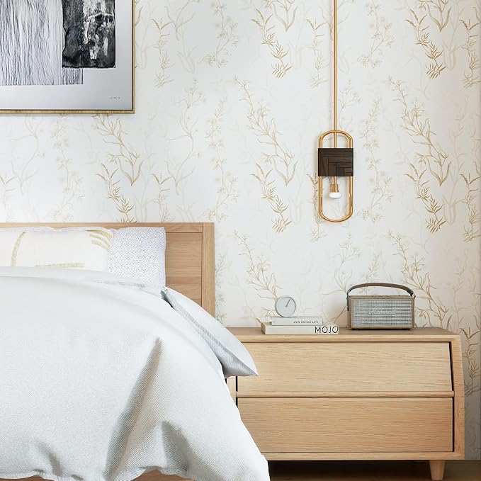 Timeet Botanical Floral Peel and Stick Wallpaper Beige Wildflower Self Adhesive Wall Paper Removable Plant Vine Wallpaper Contact Paper for Living Room Bedroom Accent Decor 17.7" x 197" - Image 2