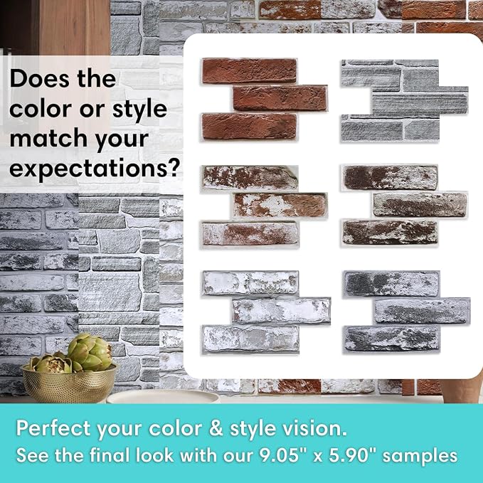 Commomy Sample Kit - 6 Pcs Large Brick & Stone 3D Wall Tiles 9.05 x 5.9 in - Image 2