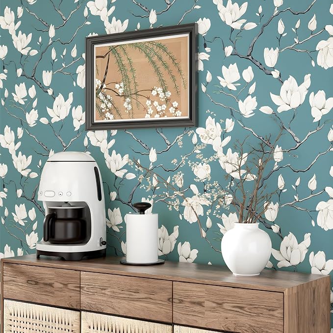Laatse Vintage Floral Orchid Wallpaper Peel and Stick 17.5" x 393",Blue | Self Adhesive/Removable/Waterproof/Thick Vinyl Contact Paper for Bathroom Bedroom Shelf Cabinet Drawer,Prepasted,Easy Peel - Image 6