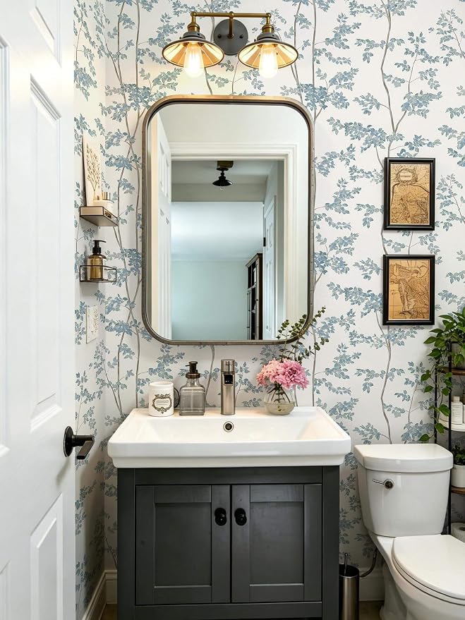 Heroad Blue and White Peel Stick Wallpaper Tree/Leaf Cottage Contact Paper | Waterproof Removable Botanical Wall Paper for Bathroom,17.3''x78.7'',Modern Farmhouse Decor Vinyl for Bedroom,Kitchen,Laundry - Image 8