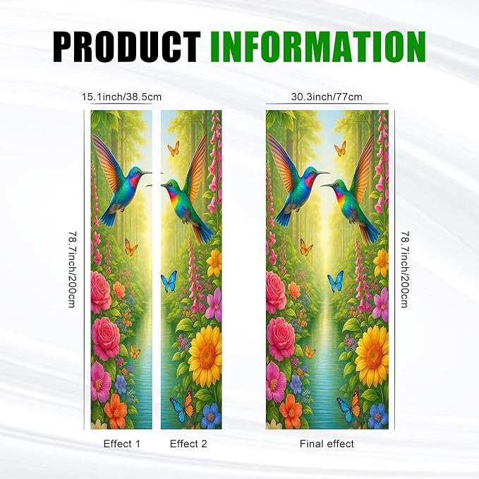 HOMETITUTE Hummingbird Flower Forest Nature Peel Stick Door 30.3x78.7 PVC | Wall Cover Poster Decals Removable Wallpaper Self Adhesive Livingroom Bedroom - Flower Forest - Image 3