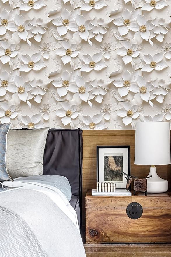 Peel and Stick Wallpaper Cream White Floral Small - Image 6