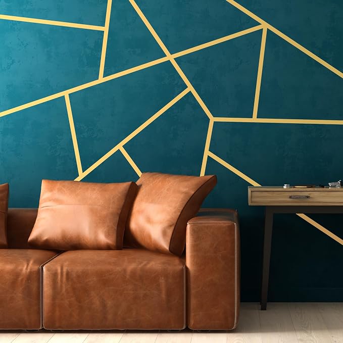 Large Gold Modern Line Wall Decals, Minimalist Geometric Art Décor | Matte gold vinyl simple lines for a stunning custom bold accent wall. Peel and stick for home, bedroom, living room, office. - Image 5