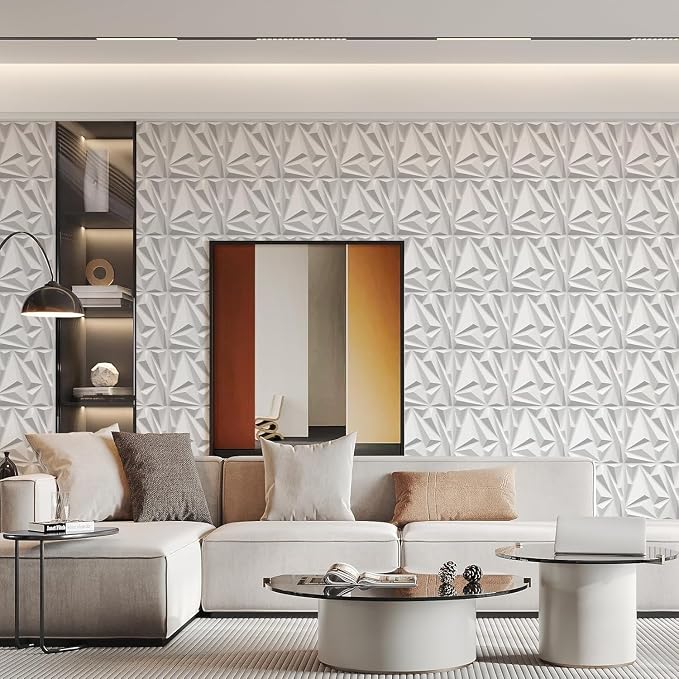 STICKGOO 50 Pack 3D Wall Panels for Interior Wall Decor 12''x12'' PVC | White Diamond Design, Waterproof Accent Wall Paneling for Bedroom, Gaming, Living Room, Office, TV Background Cover - Image 3