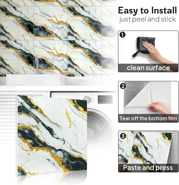2.4mm Thick Marble Peel and Stick Wall Panels, Self-Adhesive Waterproof Wallpaper for Kitchen Backsplash, Bathroom Wall Decor, 30 Sheets - Image 6