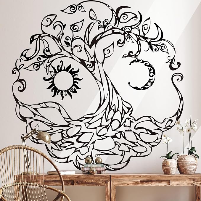 Life of Tree Wall Decals, Sun Moon Removable Decor for Bedroom Living Room | Peel and Stick Boho Spiritual Wall Sticker - Removable Vinyl Mandala Art Mural for Yoga Studio, Meditation Room - Image 3