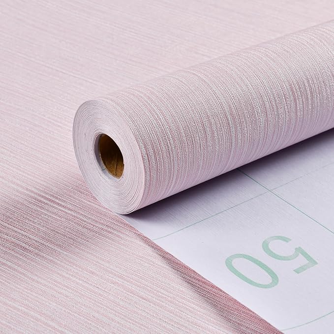 Haimin Grasscloth Wallpaper Textured 24in X 393in Fabric Contact Paper Pink Wall Paper Textured Linen Peel and Stick Self-Adhesive Thick Vinyl Embossed Film Wallpaper (Pink) - Image 4