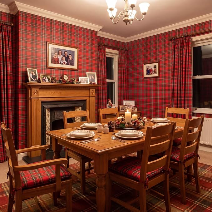 Drydiet Tartan Plaid Wallpaper Peel Stick Contact Paper 15.8 x 118.1 | Self Adhesive, Red and Green Plaid Plaid Design, Easy Apply Remove, for Home Locker Dorm Classroom Living Room Decor - Image 5