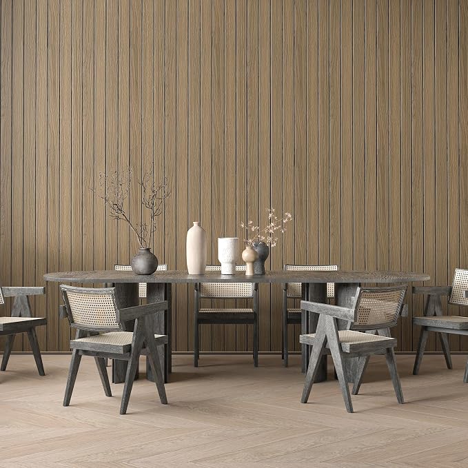 CHIHUT Wood Slat Wall Panel Peel and Stick Light Brown kitchen Island Celling Wallpaper Decorative 3D Thicken Foam Soundproof Wood Paneling Roll for Interior Wall Décor TV Background Farmhouse 12"x79" - Image 2